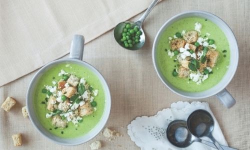 Pea Soup With Croutons And Feta